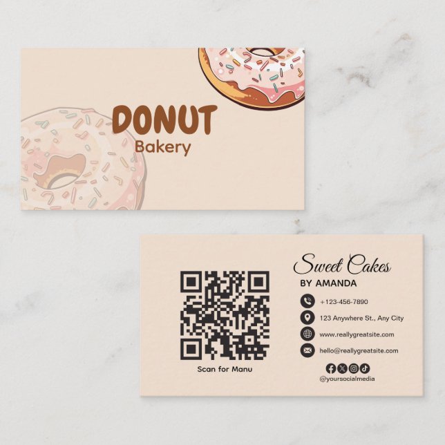 Cute Pink Donut Bakery  Business Card (Front/Back)