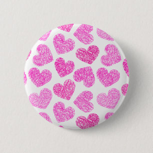 Cute Pink Doodled Heart Valentine's Day Pattern 6 Cm Round Badge