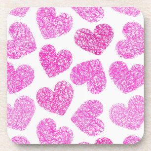 Cute Pink Doodled Heart Valentine's Day Pattern Coaster