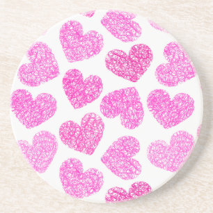 Cute Pink Doodled Heart Valentine's Day Pattern Coaster