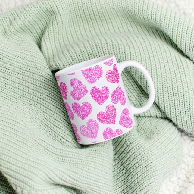 Cute Pink Doodled Heart Valentine's Day Pattern Coffee Mug (Creator Uploaded)