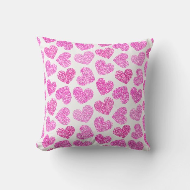 Cute Pink Doodled Heart Valentine's Day Pattern Cushion (Front)