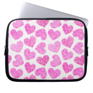 Cute Pink Doodled Heart Valentine's Day Pattern Laptop Sleeve
