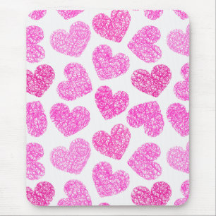 Cute Pink Doodled Heart Valentine's Day Pattern Mouse Pad