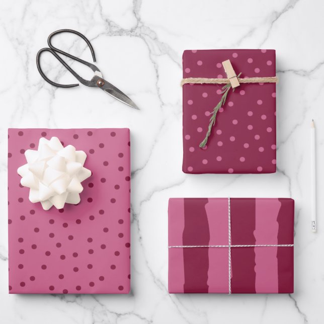 Cute Pink Dots And Stripes  Wrapping Paper Sheet (Front)