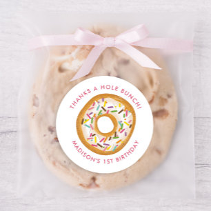 Cute Pink Doughnut Birthday Party Favour Classic Round Sticker