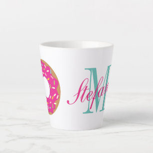 Cute pink doughnut custom name monogram gift latte mug