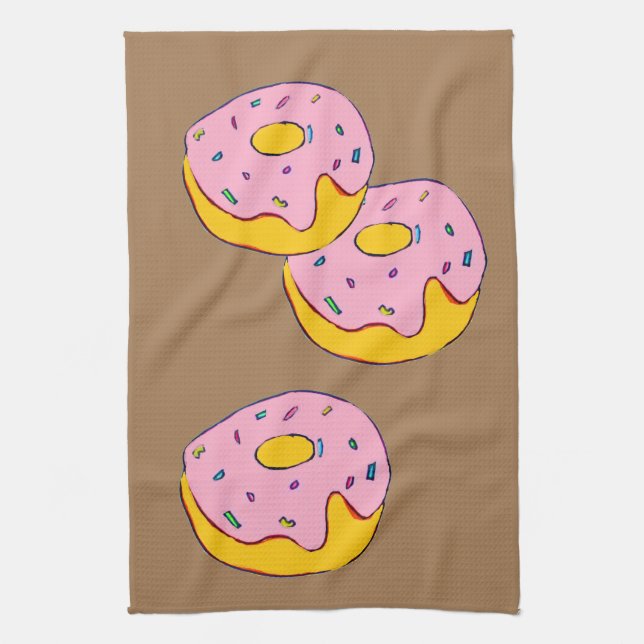 Cute pink doughnut dessert sweet tea towel (Vertical)