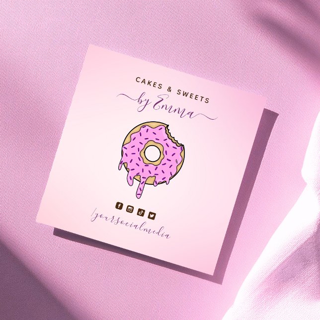 Cute Pink Doughnut Dripping Confetti Bakery Desser Square Business Card (Creator Uploaded)