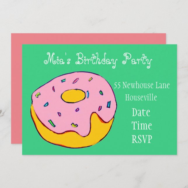 Cute pink doughnut girl Party Invitation (Front/Back)