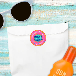 Cute Pink Doughnut Inner Tube Pool Party Birthday Classic Round Sticker