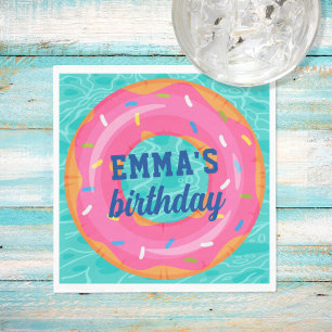 Cute Pink Doughnut Inner Tube Pool Party Birthday Napkin