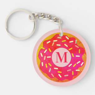 Cute pink doughnut keychain with custom name monog