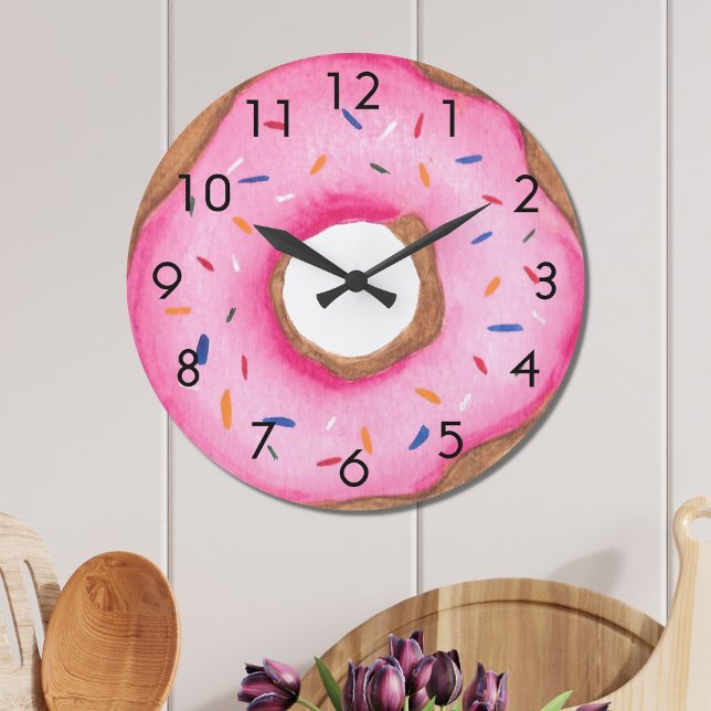 Cute Pink Doughnut Large Clock (Creator Uploaded)