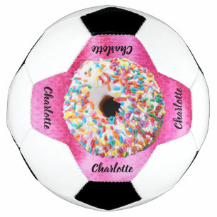 Cute Pink Doughnut Personalised Modern Soccer Ball