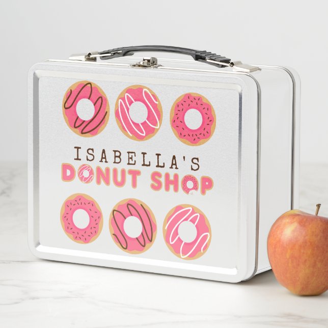 Cute Pink Doughnut Shop Metal Lunch Box (In Situ)