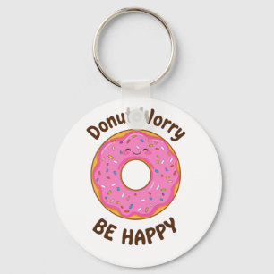 Cute Pink Doughnut with Sprinkles Key Ring