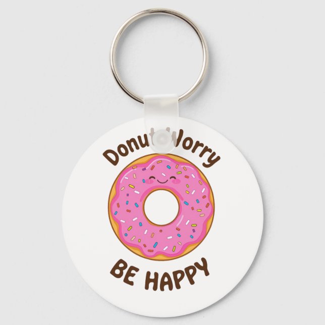 Cute Pink Doughnut with Sprinkles Key Ring (Front)