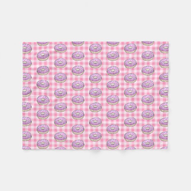 Cute Pink Doughnuts Fleece Blanket (Front (Horizontal))