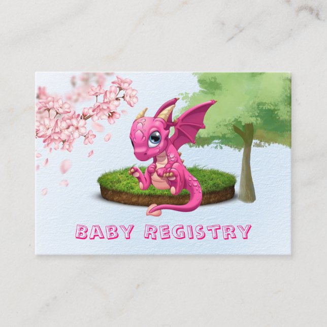 Cute Pink Dragon Baby Registry Business Card (Front)