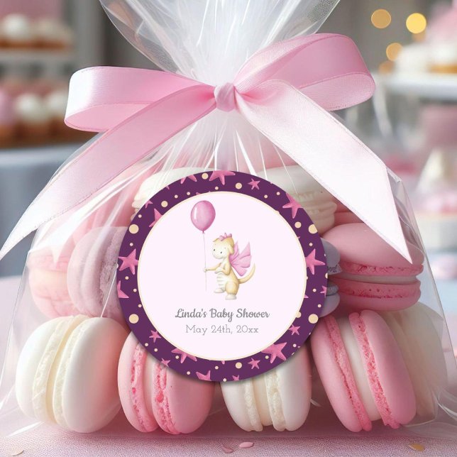 Cute Pink Dragon Baby Shower Classic Round Sticker (Creator Uploaded)