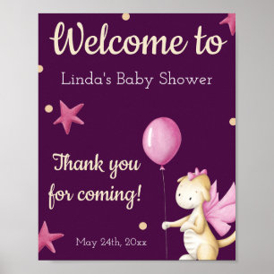 Cute Pink Dragon Baby Shower Welcome Poster