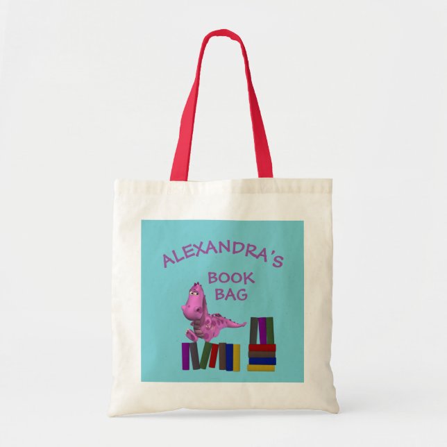 Cute Pink Dragon Books Tote Bag (Front)