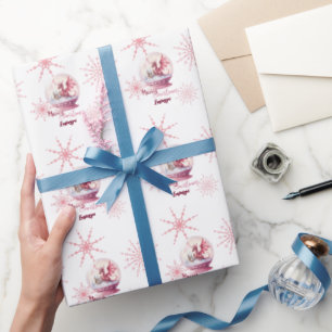 Cute Pink Dragon Winter Snow Globe snowflake  Wrapping Paper