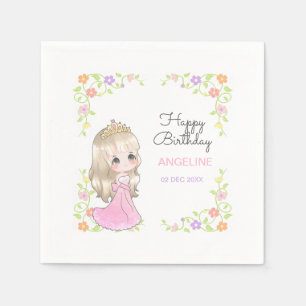 Cute Pink Dress Princess Floral Birthday  Napkin