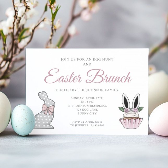 Cute Pink Easter Brunch Egg Hunt Invitation (Creator Uploaded)