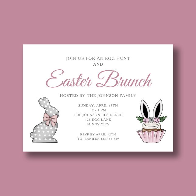 Cute Pink Easter Brunch Egg Hunt Invitation (Cute Pink Easter Brunch Egg Hunt Invitation)