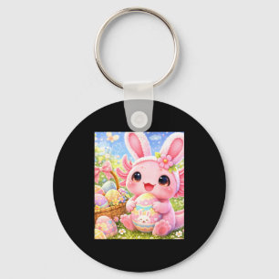 Cute pink easter bunny axolotl  key ring