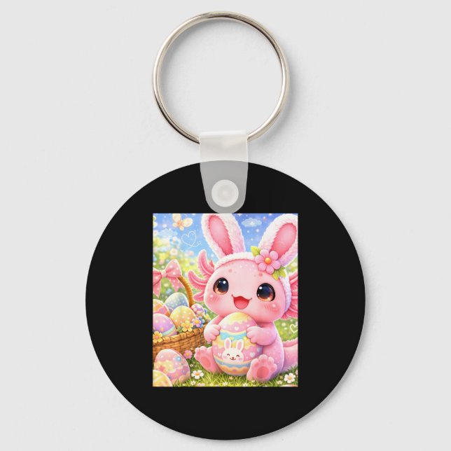 Cute pink easter bunny axolotl  key ring (Front)