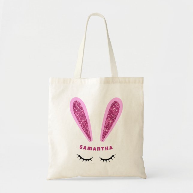 Cute Pink Easter Bunny Ears Personalised Tote Bag (Front)
