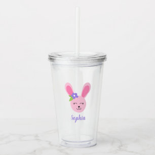 Cute Pink Easter Bunny Girl Personalised Acrylic Tumbler