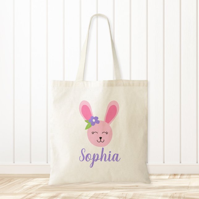 Cute Pink Easter Bunny Girl Personalised Tote Bag (Creator Uploaded)