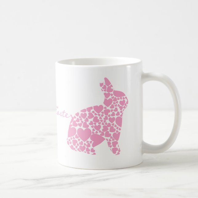Cute pink Easter bunny hearts cartoon Coffee Mug (Right)