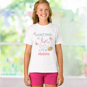 Cute Pink Easter Bunny Hunting Crew Name T-Shirt