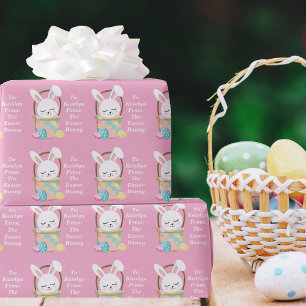 Cute Pink Easter Bunny Personalised Children's Wrapping Paper