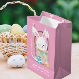 Cute Pink Easter Bunny Personalised Girls Medium Gift Bag