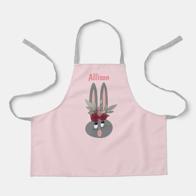 Cute Pink Easter Bunny Personalised Kids Apron (Front)