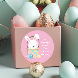 Cute Pink Easter Bunny Personalised Kids Gift Classic Round Sticker