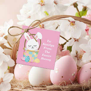 Cute Pink Easter Bunny Personalised Kids Party Favour Tags