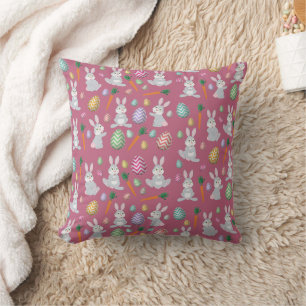 Cute Pink Easter Bunny Rabbit Pattern Cushion