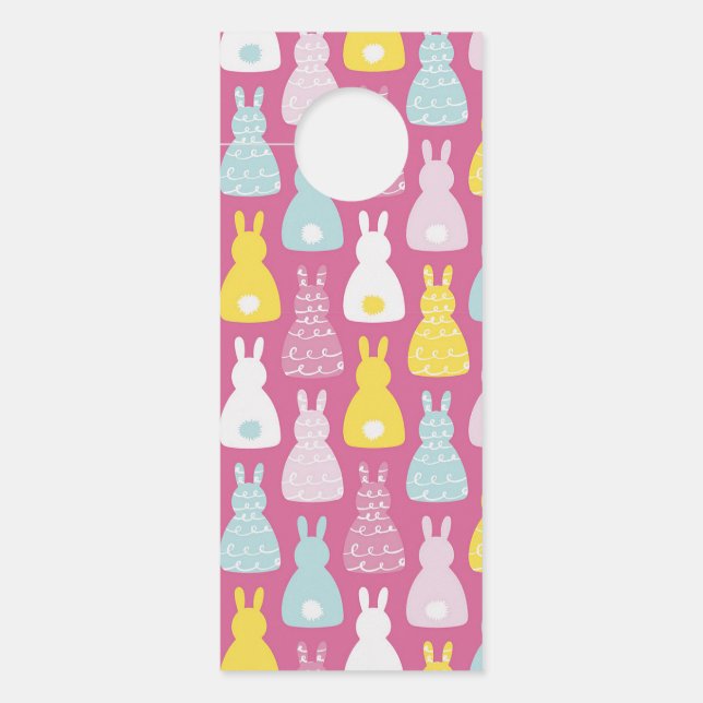 Cute pink Easter bunny rabbit pattern Door Hanger (Front)