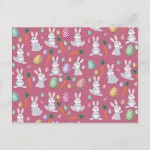 Cute Pink Easter Bunny Rabbit Pattern Holiday Postcard