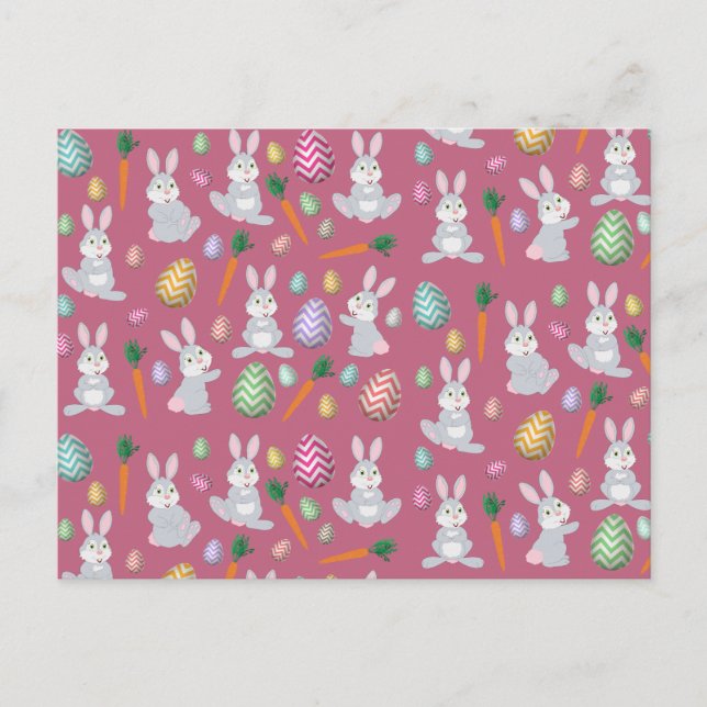 Cute Pink Easter Bunny Rabbit Pattern  Holiday Postcard (Front)