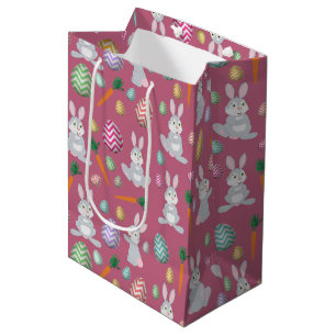 Cute Pink Easter Bunny Rabbit Pattern Medium Gift Bag