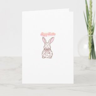 Cute Pink Easter Bunny Watercolor Holiday Card