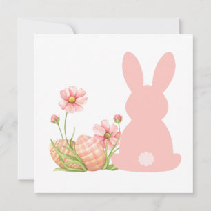 Cute Pink Easter Bunny with Spring Flowers  Invitation